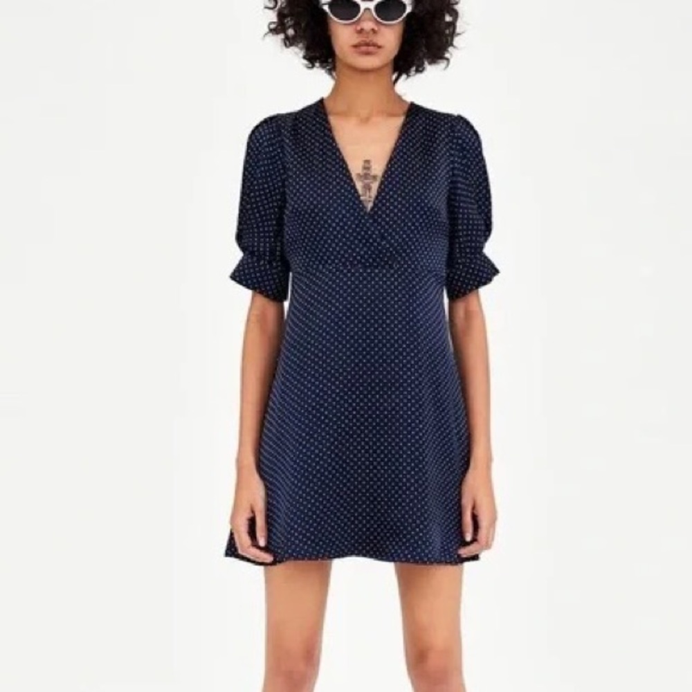 Zara Satin Puff Sleeve Mini Dress, XS
